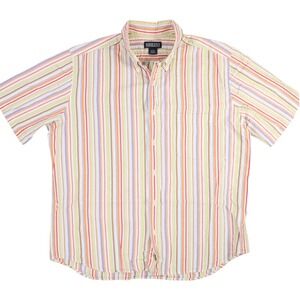 Lands End Rainbow Stripe Seersucker Shirt Mens L Direct Merchants Vintage 90s